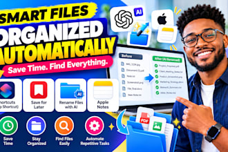 setup app shortcut save for later, rename files with ai, rename apple notes