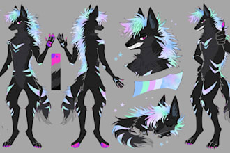 draw cute kemono ref sheet, fursona, anime furry art, furry adoptable, anthro