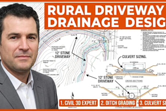 civil 3d rural driveway, ditch grading, culvert sizing, drainage and site plans