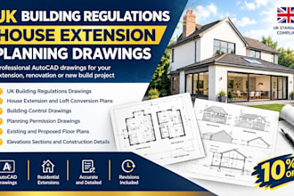 create UK building reg house extension autocad building control planning drawing
