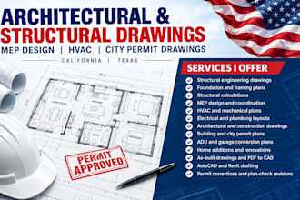 structural engineer mep hvac design for california texas city permit drawings