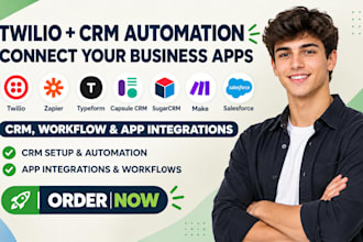 automate twilio, zapier, typeform, capsule CRM, sugarcrm, make, salesforce