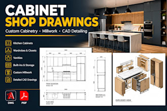create custom cabinet shop drawings and detailed mill work cad plans
