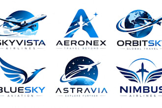 design a professional aviation aircraft, airline, travel, space blue plane logo