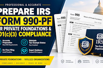 prepare irs form 990 pf for private foundations and 501c3 compliance