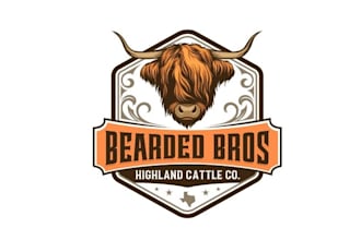 design dynamic highland cattle ranch logo
