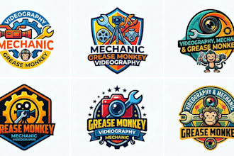 create a videography, mechanic, and grease monkey logo