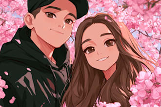 draw anime couple illustration