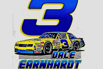 create a vintage 90s racing car t shirt illustration and logo