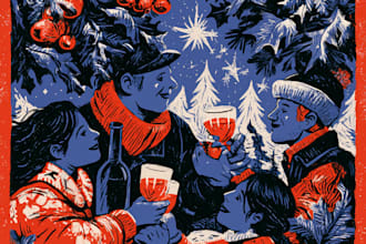 draw retro holiday christmas artworks as a gift