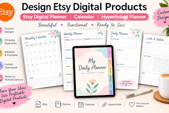 design etsy digital products,etsy digital planner,calendar,hyperlinked planner