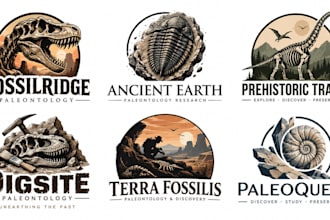 design a professional paleontology dinosaur archaeology, prehistoric fossil logo
