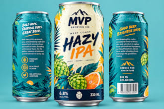 engineer craft beer label design, can packaging, 3d mockup, print ready dieline
