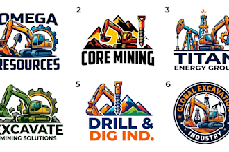 create a excavator, mining, and oil rig logo design