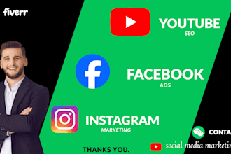 help with youtube SEO, facebook ads, and instagram marketing