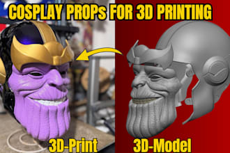 do 3d modeling for cosplay helmet, mask, props and provide stl for 3d printing
