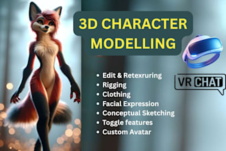 create nsfw VR chat avatar, VR character, furry avatar and 3d model character