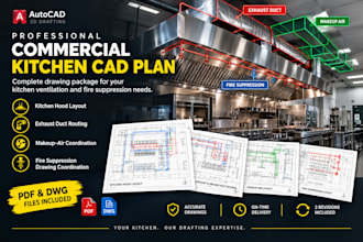 draft commercial kitchen exhaust duct and makeup air layouts