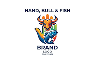 design a custom hand, bull, and fish brand logo