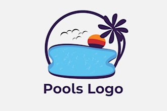 design a modern pool and spa logo with a calm water motif