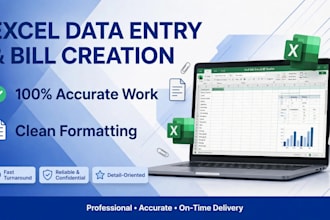 do excel data entry , bill creation and data cleaning