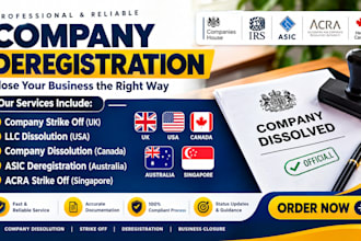 handle company deregistration, dissolution and business closure