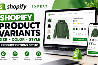 set up shopify product variants, size and color options