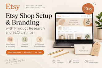 setup etsy ecommerce do shop branding with product research SEO listings