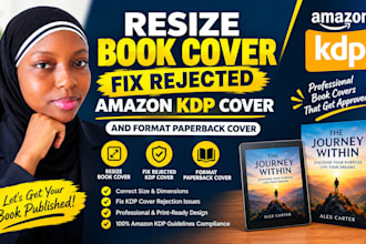 resize book cover, fix rejected amazon KDP cover, and format paperback cover