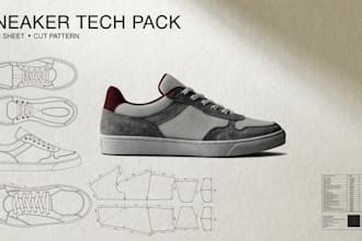 create sneaker tech pack, shoe spec sheet and cut pattern