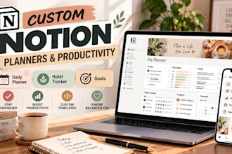 customized notion template, setup notion planner and productivity system