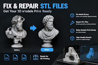 fix 3d design stl, obj files for 3d printing and make your 3d model printable