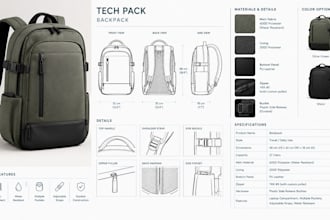 create factory ready bag tech pack and backpack spec sheet