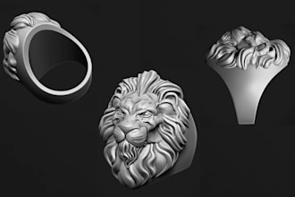 3d jewelry sculpting, animal head ring, human face pendant, 3d printing stl file