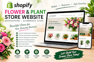 design flower shopify website plant store dropshipping ecommerce store