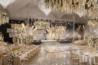 design 3d concert birthday festival render indoor and outdoor wedding decoration