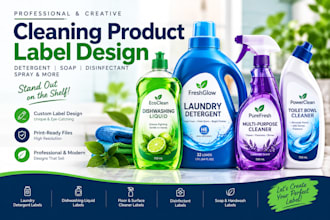 design cleaning product, detergent, soap and disinfectant labels