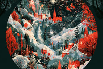 draw retro holiday christmas artworks as a gift
