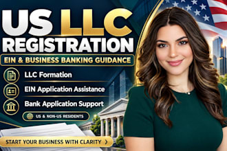 register your US llc obtain ein and assist with bank account setup for non US