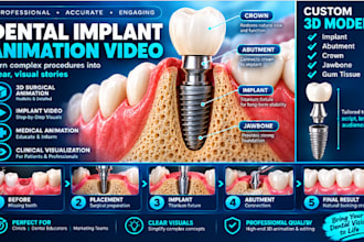 create 2d or 3d dental implant, medical animation, ai surgery video