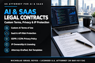 draft ai software terms, saas legal policies and IP contracts