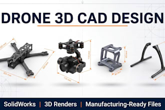 design drone frame, gimbal, camera mount, landing gear in solidworks 3d cad