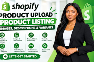 design shopify product upload, product listing images, descriptions and variants