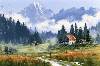 illustrate a watercolor landscape illustration