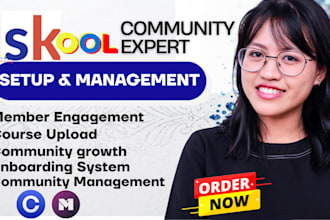 setup skool community, skool course creation,  skool online community manager