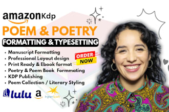 proofread, format poetry book for amazon KDP, poetry book design, poem chapbook
