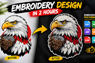 digitize image for embroidery, do logo embroidery in 1 hour