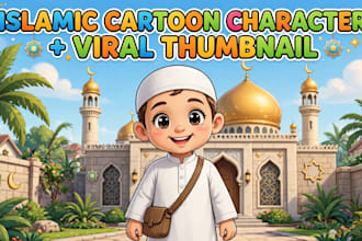 create islamic cartoon like basit and viral youtube thumbnail