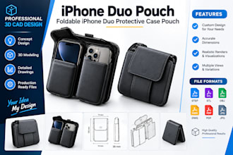 do 3d cad design for iphone duo pouch, foldable iphone duo protective case pouch