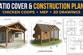 draw patio cover permit plans, chicken coops and construction drawings